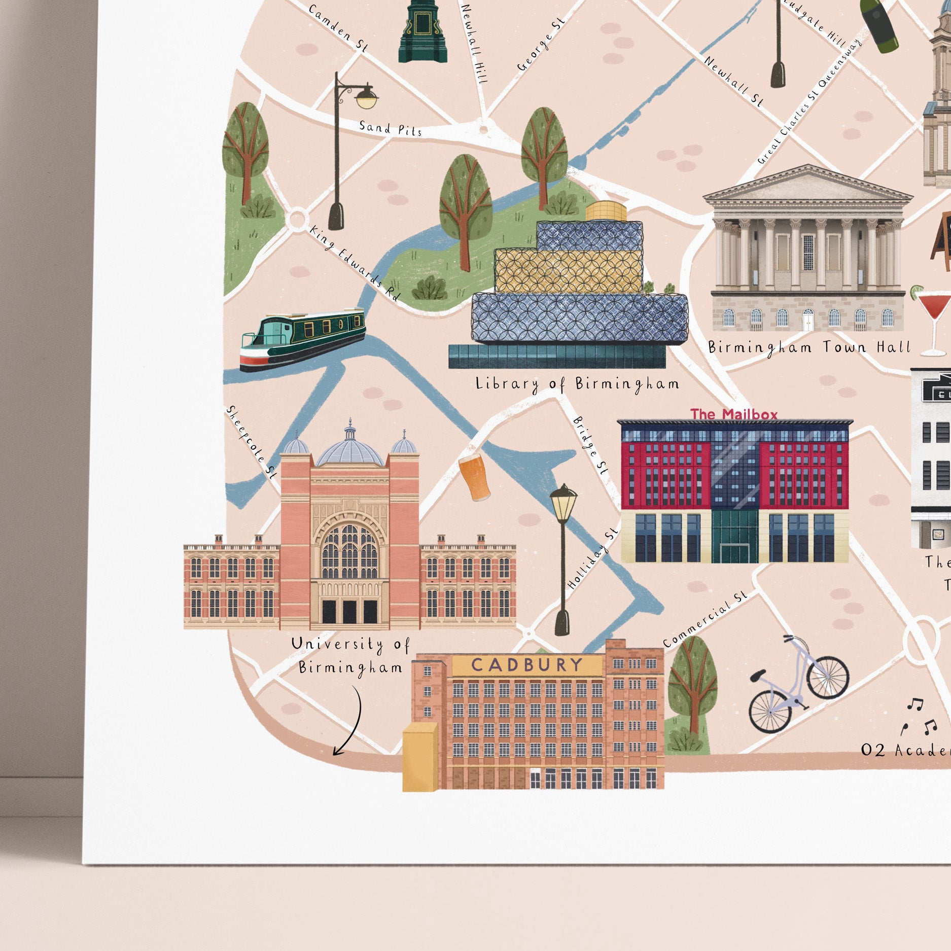 Birmingham map print close up