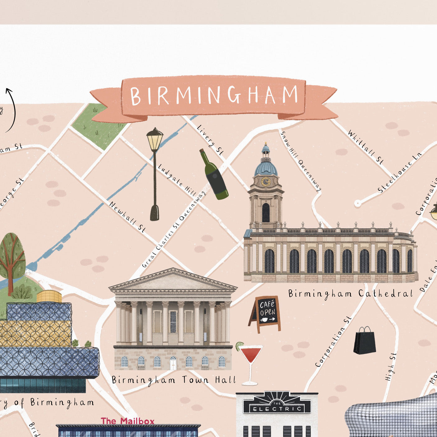 Birmingham map print close up