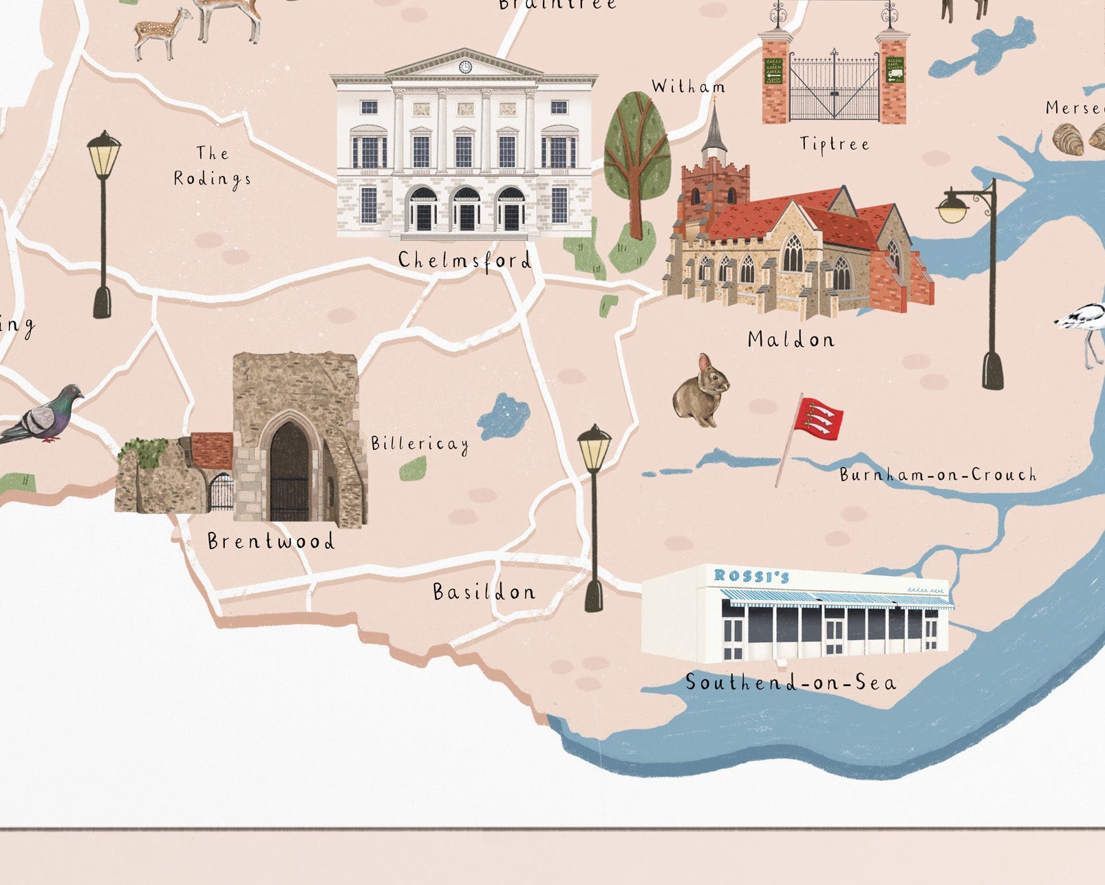 Essex map print close up