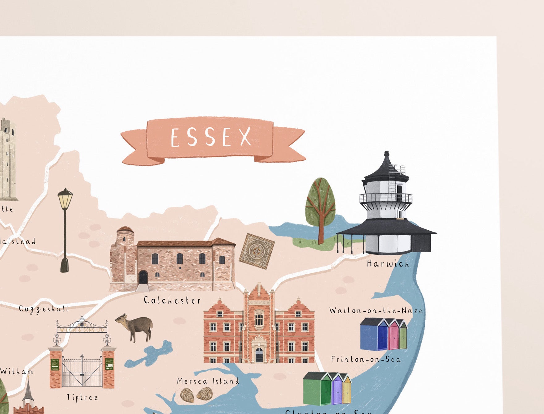 Essex map print close up