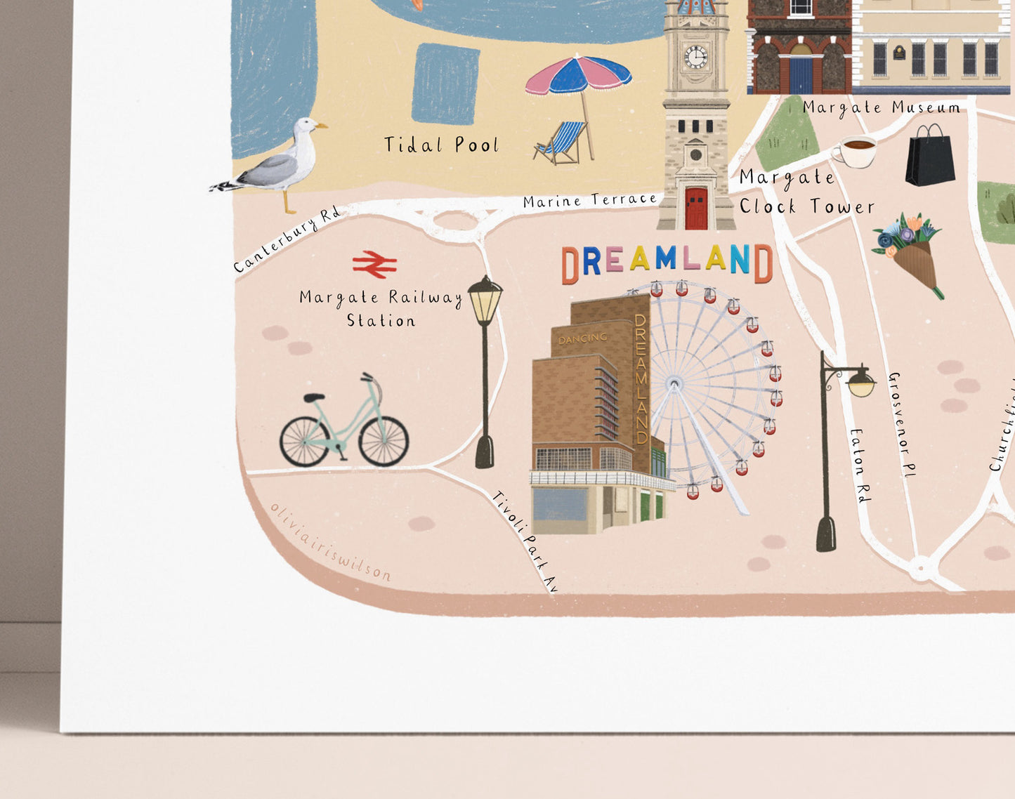 Margate map print close up