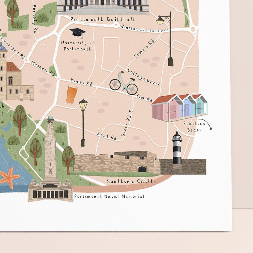 Portsmouth map print close up