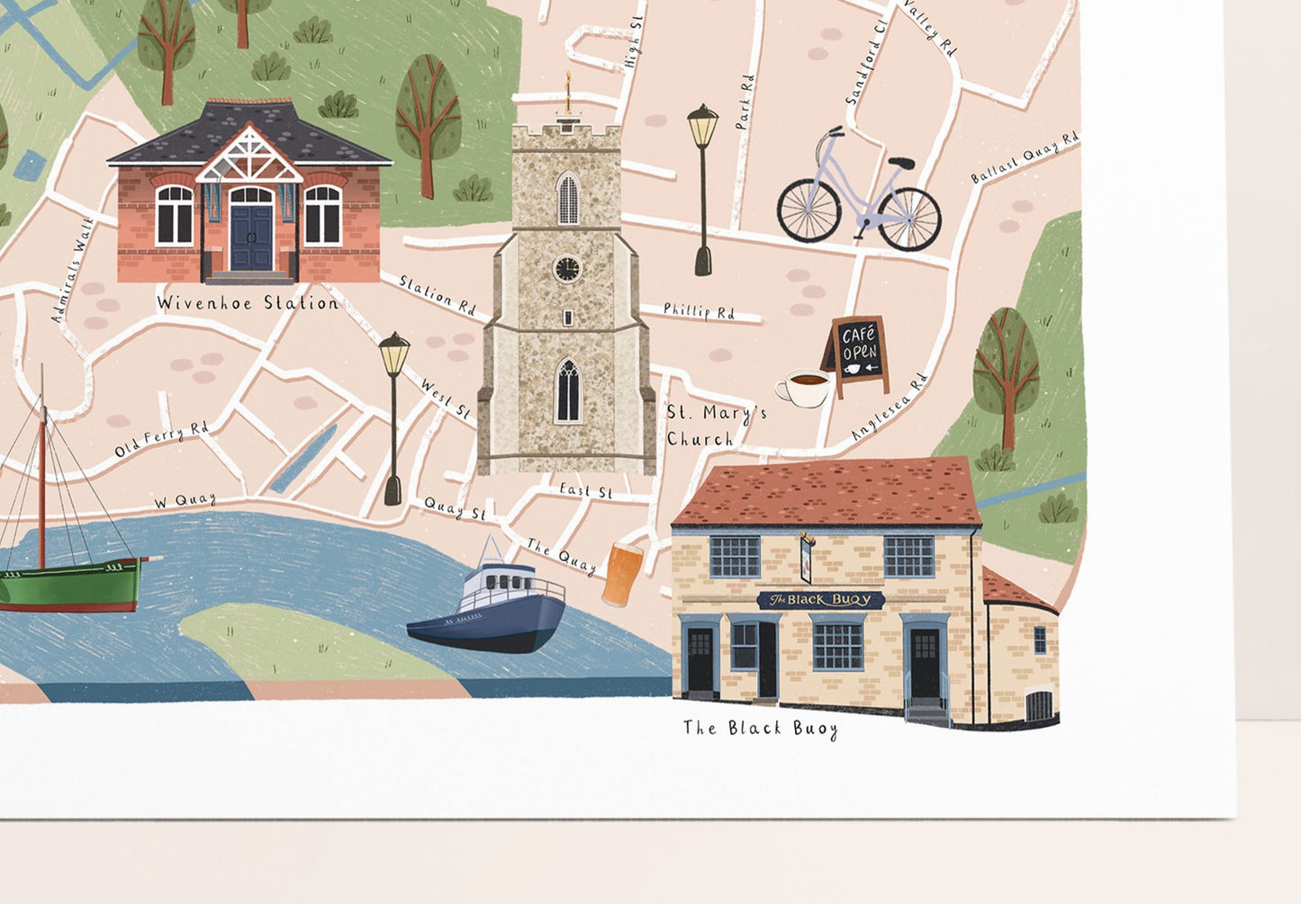Wivenhoe map print close up