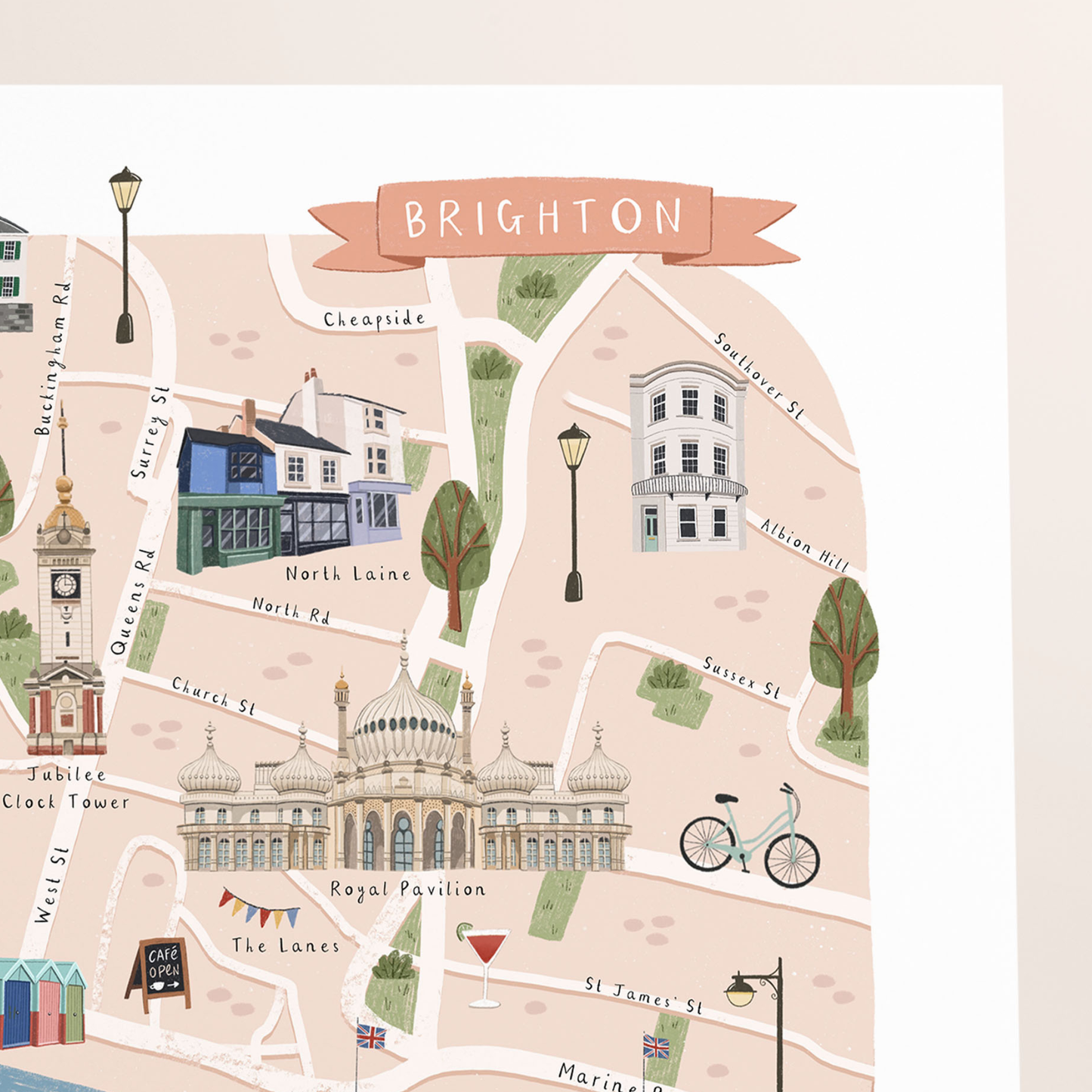 Brighton map print close up