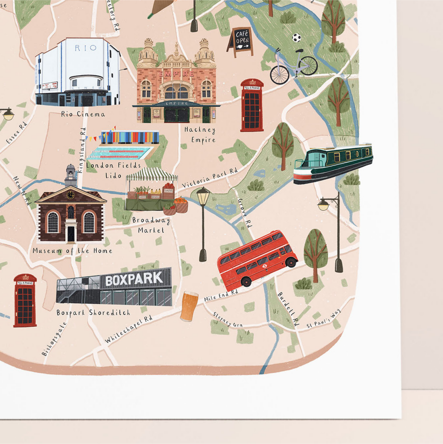 Hackney map print close up