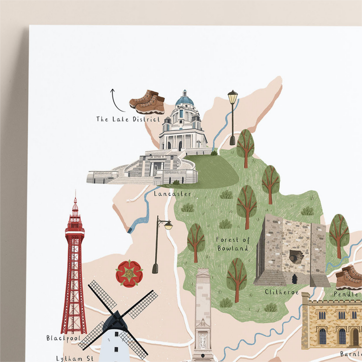 Lancashire map print close up