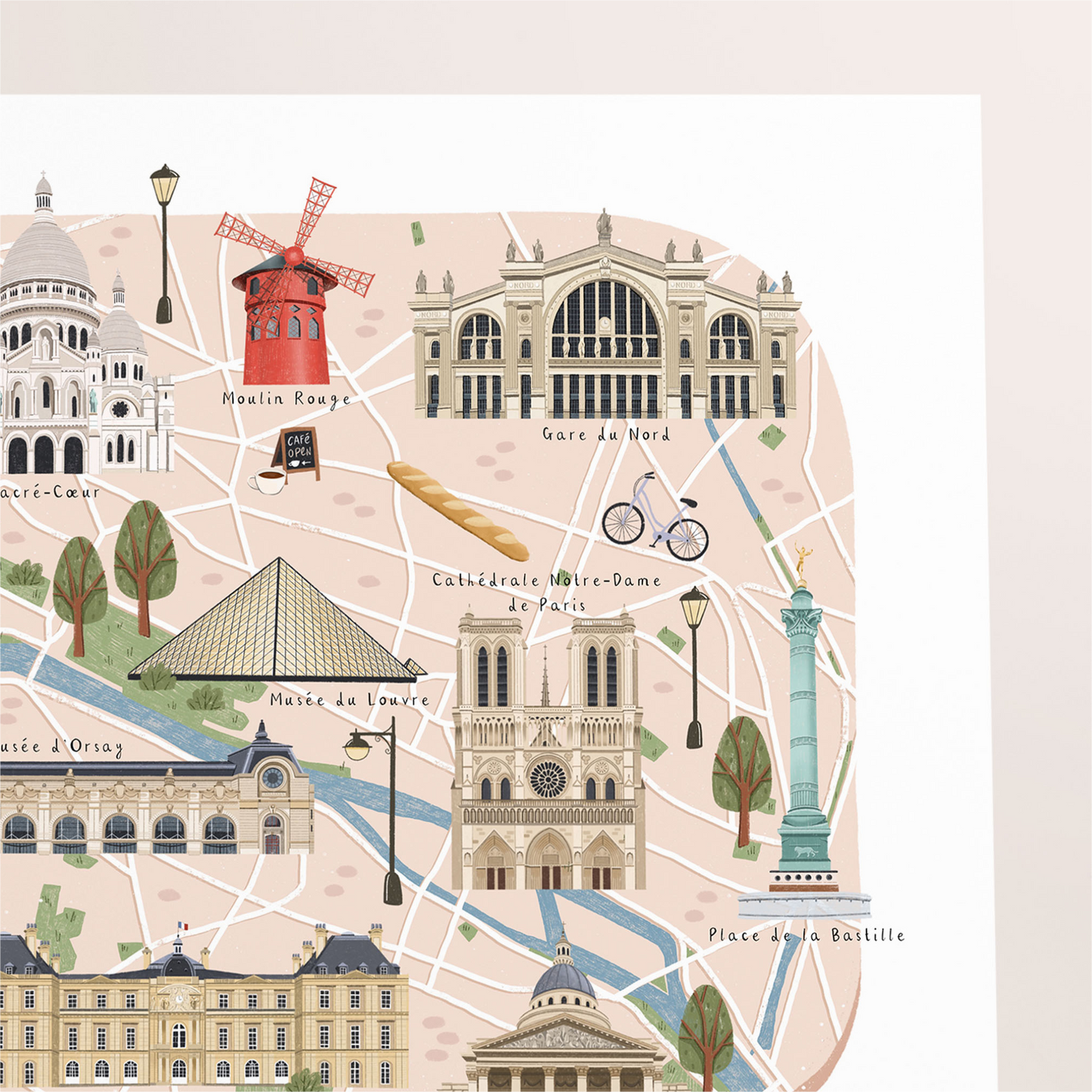 Paris map print details