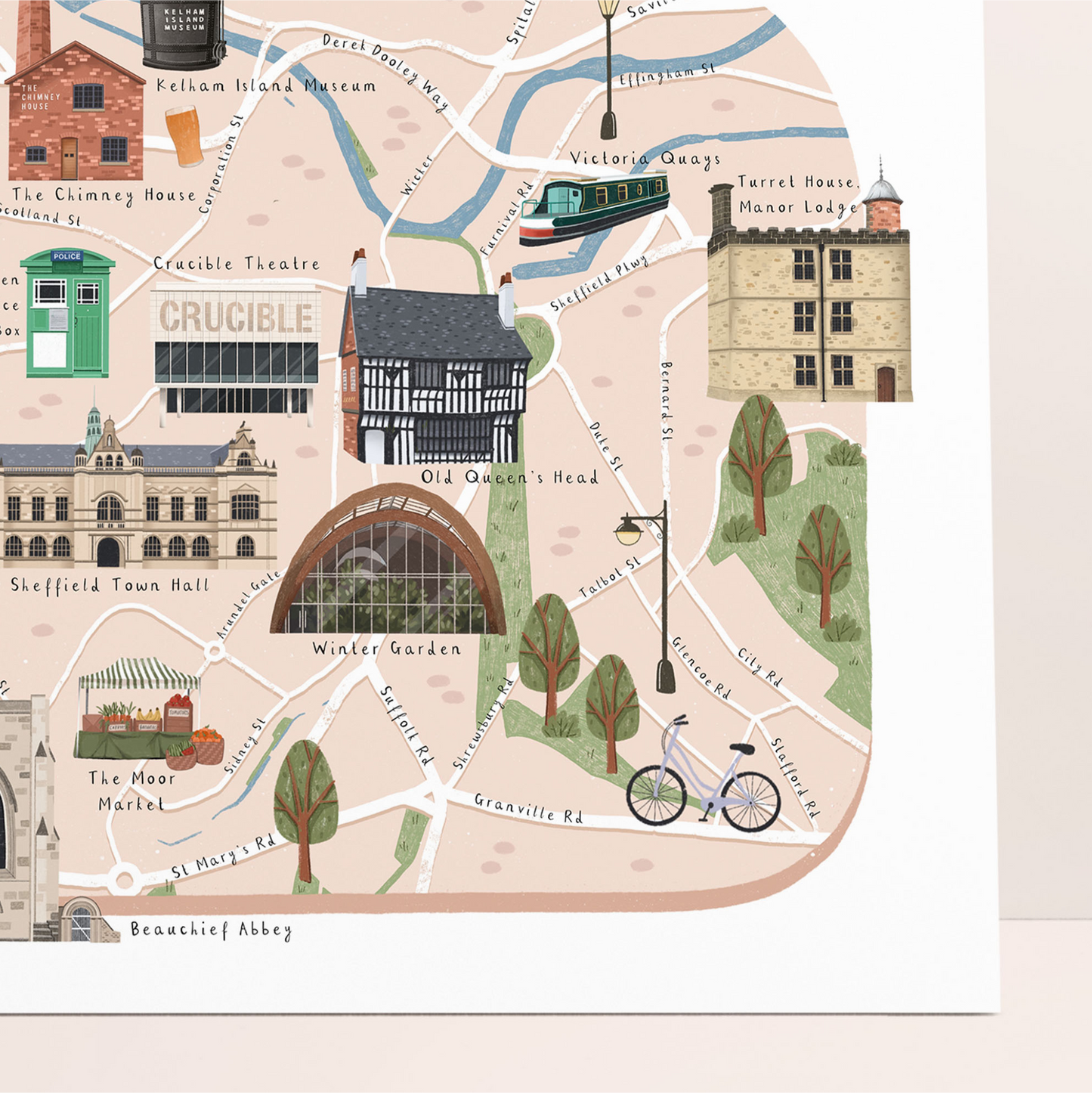 Sheffield map print close up