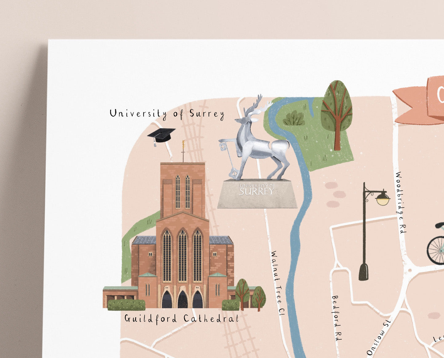 Guildford map print close up