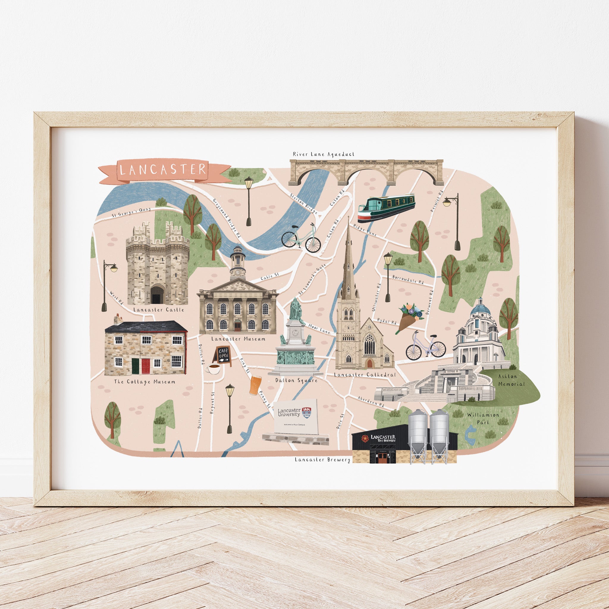 Lancaster Map Print | Illustrated Map of Lancaster | Lancaster Poster ...