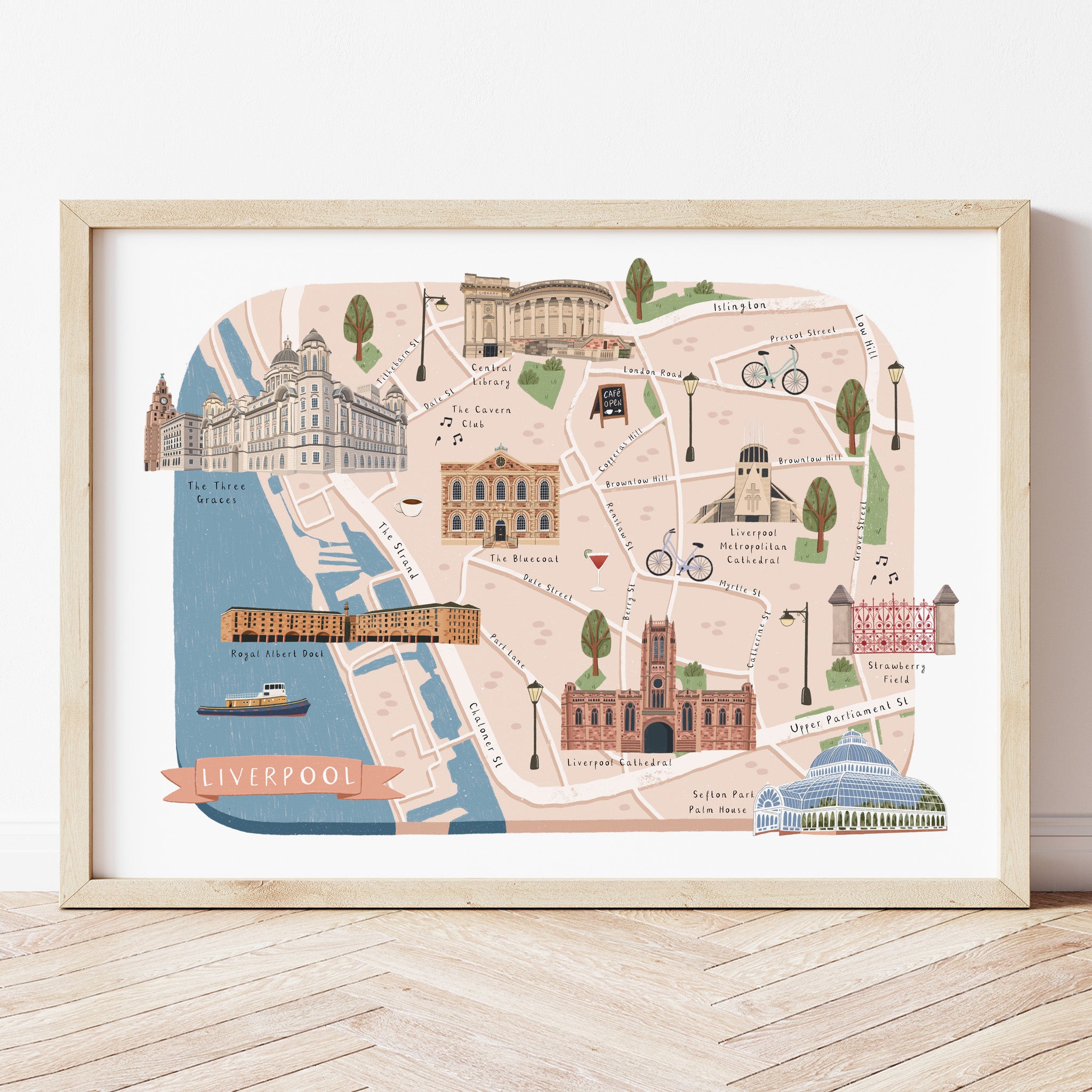 Liverpool Light Map Liverpool Map Print | Illustrated Map of Liverpool | Liverpool Poster ...