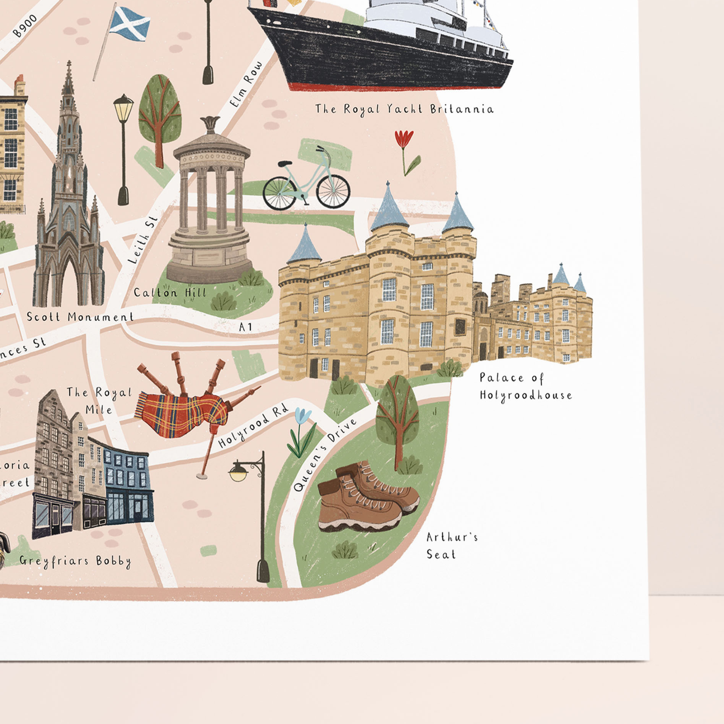 Edinburgh map print close up