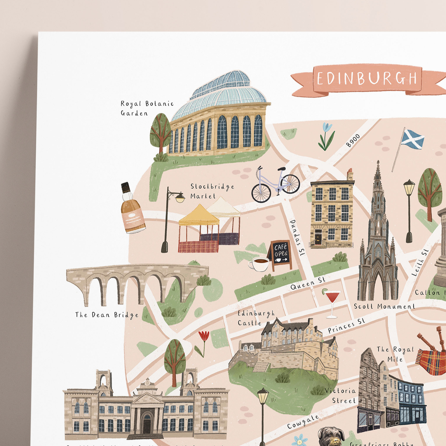 Edinburgh map print close up